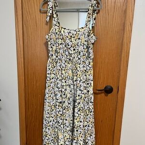 Floral Tie-Shoulder Maxi Dress in Yellow and Black